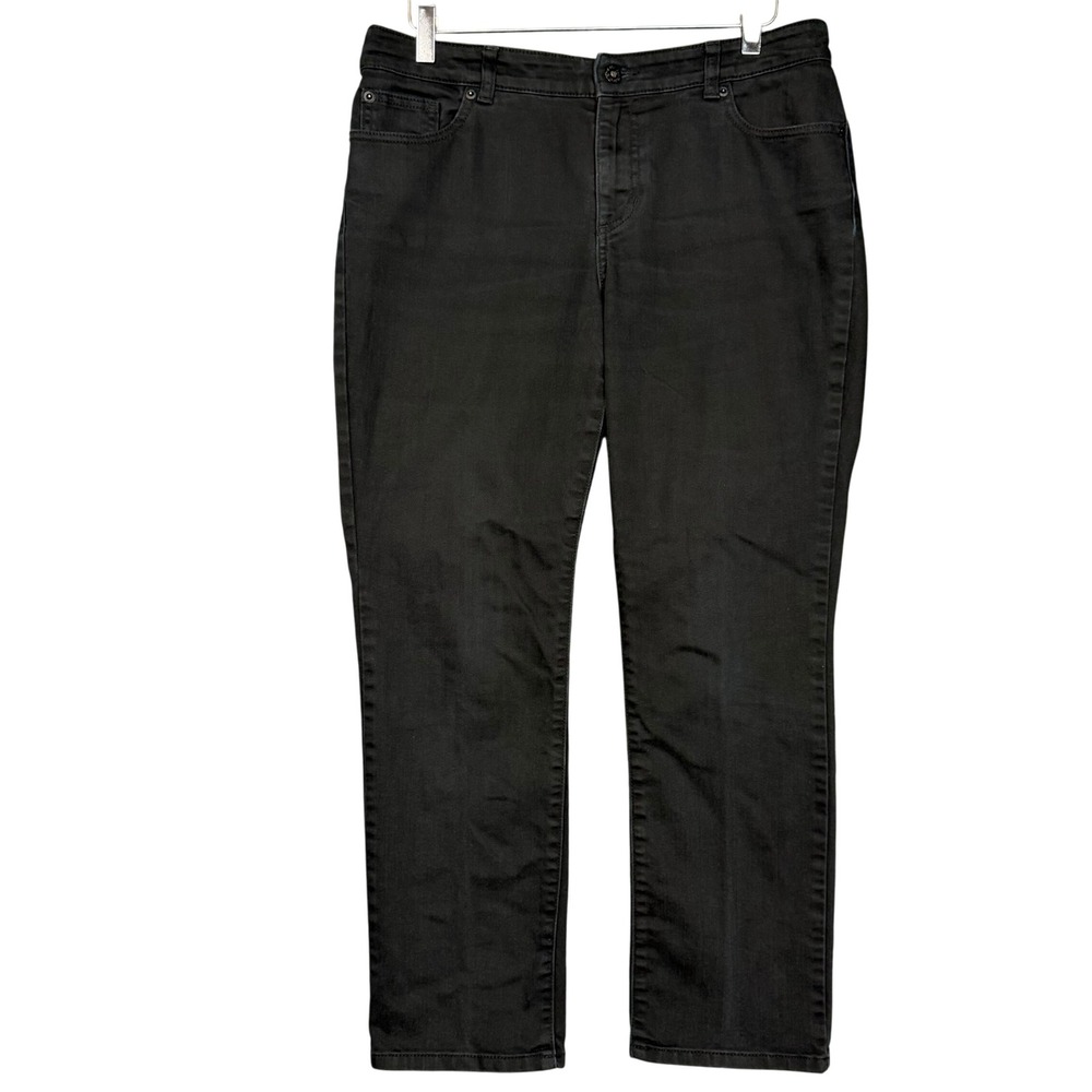 Chicos Jeans Womens 1 Short 8P Petite Black Platinum Denim Ultimate Fit Slim Leg